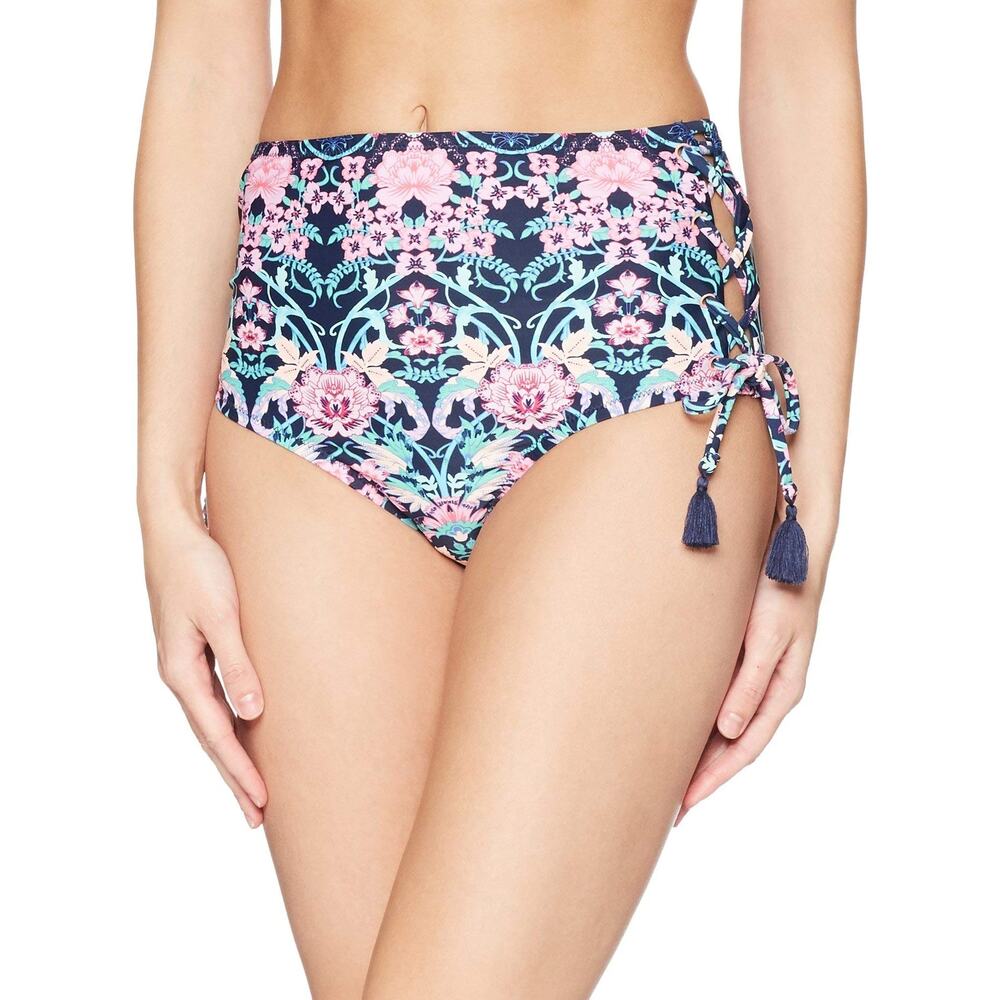 Jessica Simpson High-Waist Lace-up Bikini Bottoms Dark Navy Size M